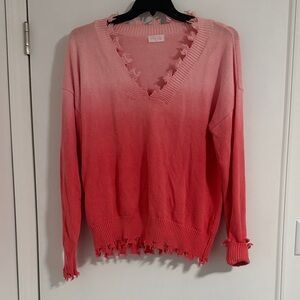 Pink Lily Coral Ombre V-Neck Sweater